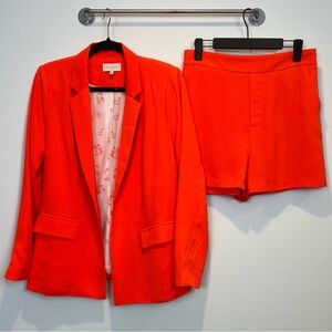 Skies Are Blue Women's Orange Blazer and Shorts Set